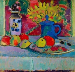 Naturaleza muerta con flores y frutas