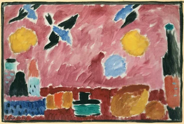 Con papel tapiz de patrón de golondrinas rojas, 1915