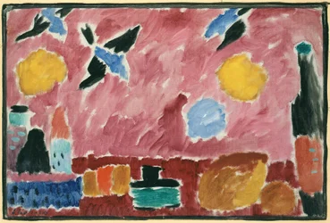 Con Papel Tapiz de Golondrinas Rojas, 1915
