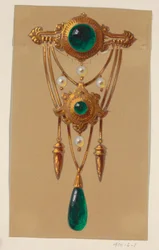 Diseño para un broche de oro y gema cabujón