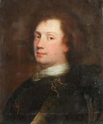 Retrato de un hombre, de busto, con corbata blanca y armadura
