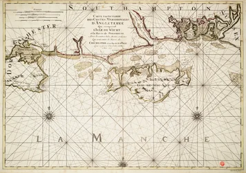 Carta de la costa inglesa, Isla de Wight y puerto de Portsmouth