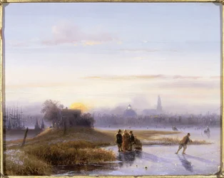 Escena fluvial con patinadores (óleo sobre tabla)