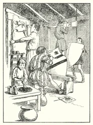 Merrie England: Pintar escudos y sobretodos (litografía)