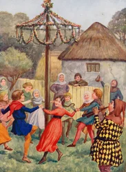 Merrie England: Round the maypole (litografía en color)