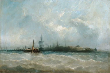 Nueva York desde el puerto, mostrando Battery y Castle Garden, 1858