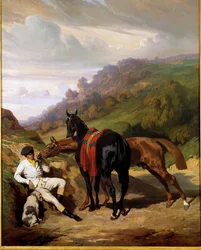 Joven blanco y sus caballos. Pintura de Alfred De Dreux (1810-1860). Siglo XIX. Colección privada