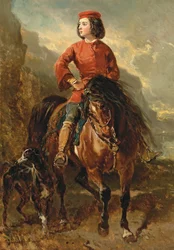 Joven jinete en un Shetland, con un galgo, siglo XIX