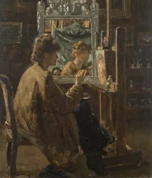 Artista en su estudio (óleo sobre tabla)