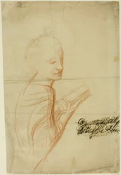 Mujer con libro (anverso); Bocetos de figura masculina (reverso)