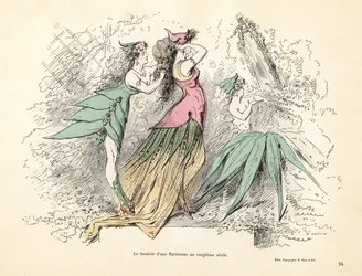Caricatura del dormitorio de una mujer parisina del siglo XX.