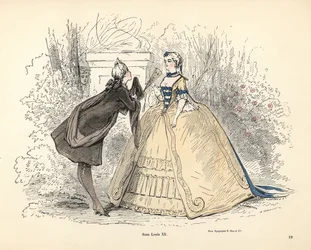 Traje de mujer en la época del rey Luis XV de Francia