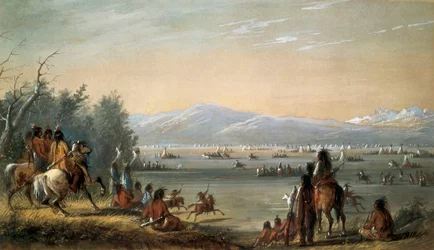 Una aldea india. Obra de Alfred Jacob Miller (1810-1874)