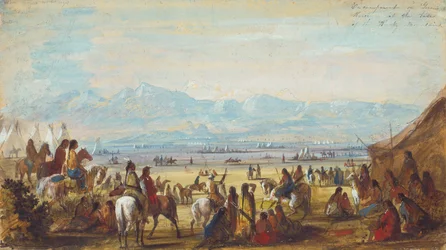 Campamento en Green River en la base de las Montañas Rocosas, c.1837 (lápiz, acuarela y gouache sobre papel)