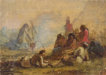 Grupo de tramperos e indios, c.1837 (acuarela y gouache sobre papel)