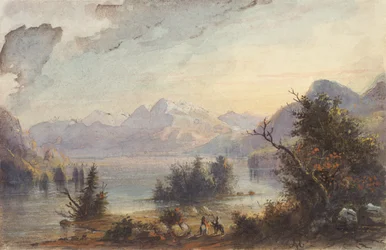Escena del lago, Montañas Rocosas, c.1837 (acuarela sobre papel)