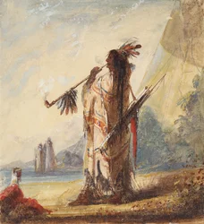 Ocio Cum Dignitatis fumando el Calumet, c.1837 (lápiz, acuarela y gouache sobre papel)