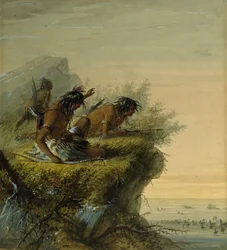 Indios pawnee observando la caravana