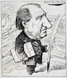 Caricatura de Ernest Renan con “La Vida de Jesús” bajo el brazo - en “Le Charivari” del 11/07/1883