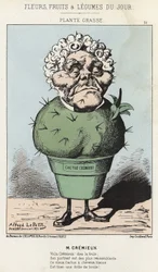 Planta Grasa: caricatura sobre Adolphe Crémieux - ilustración de 25/02/1871 en “Flores, Frutas y Verduras del Día”