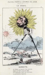 Le Soleil (girasol): caricatura sobre Gambetta (1838 - 1882) - ilustración del 12/01/1871 en “Flores, Frutas y Verduras del Día”