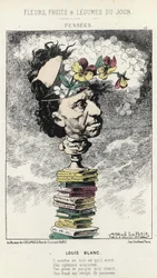 Pensamientos: Caricatura de Louis Blanc - il. del 04/02/1871 en “Flores, Frutas y Verduras del Día”