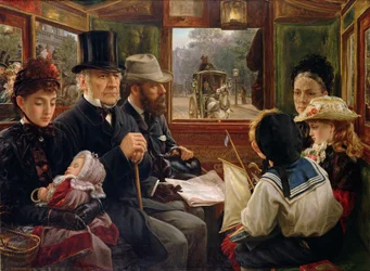 Un viaje en ómnibus a Piccadilly Circus, el Sr. Gladstone viajando con pasajeros ordinarios, 1885