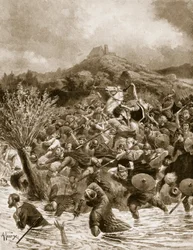 El rey Penda muerto en el campo de Winwaed, 655, ilustración de «Hutchinson