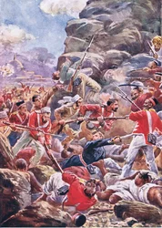 El asedio de Delhi: Asalto a la brecha, ilustración de British Battles on Land and Sea, 1915