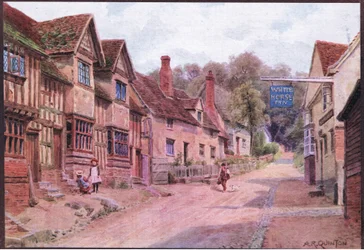 Casas anteriormente ocupadas por tejedores, Kersey, Suffolk, de The Cottages and the Village Life of Rural England publicado por Dent & Sons Limited