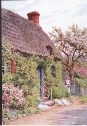 La Puerta de la Cabaña, Elmley Castle, Worcester, de Las Cabañas y la Vida en el Pueblo de la Inglaterra Rural publicado por Dent & Sons Limited
