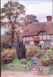 Los escalones de la cabaña, Ardington, Berkshire, de The Cottages and the Village Life of Rural England publicado por Dent & Sons Limited