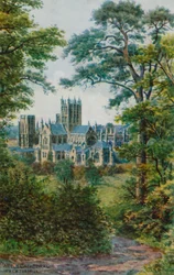 Catedral de Wells, desde Tor Hill (litografía en color)