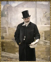 Retrato de Jean Charles Adolphe Alphand (1817-1891), Colaborador del Barón Haussmann, Supervisor de obras públicas, trazado de espacios verdes en París, director de obras de la Exposición Universal de 1889, Pintura al óleo sobre lienzo de Alfred Roll (1846