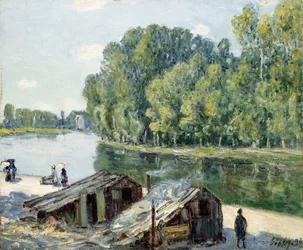 Cabañas a lo largo del Canal du Loing, efecto de la luz del sol
