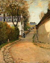 Rue de la Princesse, Louveciennes, mirando al norte, c.1873 (óleo sobre lienzo)