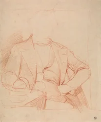 Estudio para el Retrato del Sr. Coleman: sentado de frente, mano izquierda en la cadera, brazo derecho sobre la mesa.