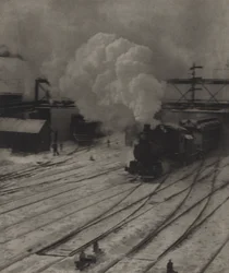 El patio ferroviario en invierno