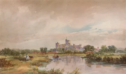 Un castillo junto a un río, c1851