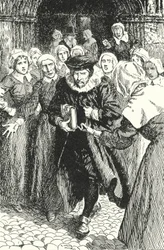 El sacerdote escocés William Annand condenado por las mujeres de Edimburgo por predicar del nuevo Libro de Oración en la Catedral de St Giles, 1637