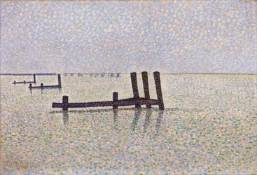""Vista del Canal de la Mancha en Nieuport (Nieuwpoort) en Bélgica"" Pintura de Alfred William (Willy) Finch (1854-1930) alrededor de 1889, puntillismo - Londres, Galería Nacional