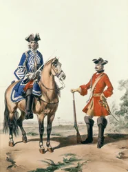 Mariscal de la policía y un miembro de la policía militar en 1724, grabado por D. Noirmont