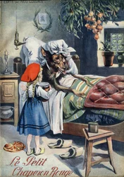 Caperucita Roja. Cuento popular. Ilustración de Vaccari y Carrey en la colección "Les beaux tales" "Nos loisirs" hacia 1910. Colección privada.