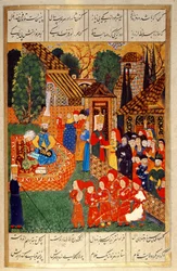 Un oficial jenízaro reclutando devsirme para el sultán Suleyman I (1495-1566), del "Suleymanname" (Mss Hazine. 1517 f.31v)