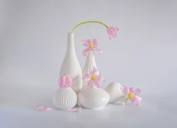 Bodegón con tulipanes rosa suave