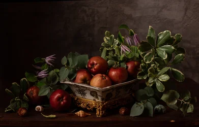 Naturaleza muerta rústica con frutas