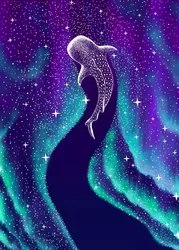 Aurora boreal y tiburón ballena