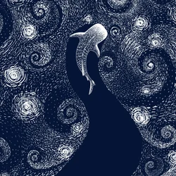 Tiburón ballena en el océano estrellado