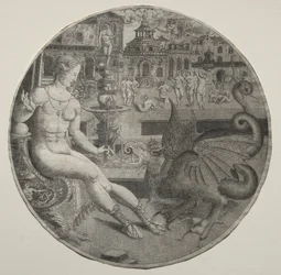 Mujer desnuda y un dragón, 1523.
