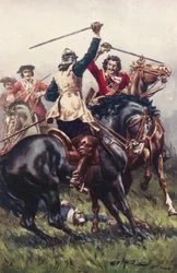 Pelea entre un Ironside y un Cavalier (litografía en color)